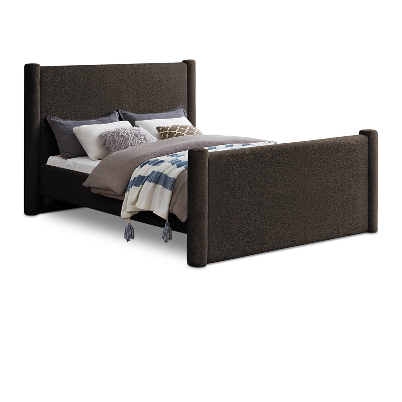 Elias Upholstered Platform Bed, Brown Boucle Fabric, Full/Double