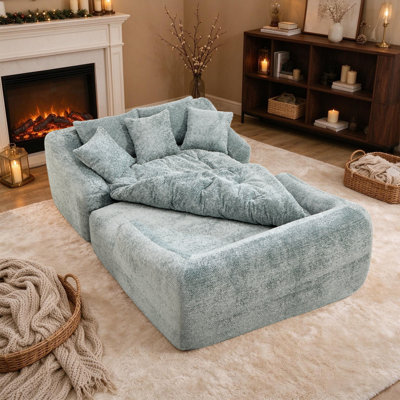 Chaise longue d'intérieur surdimensionnée et comprimée avec coussins décoratifs et accoudoirs, canapé-lit rembourré en chenille