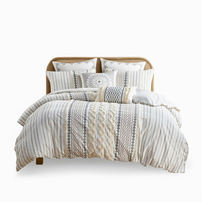 Cotton Printed Duvet Cover Set With Chenille