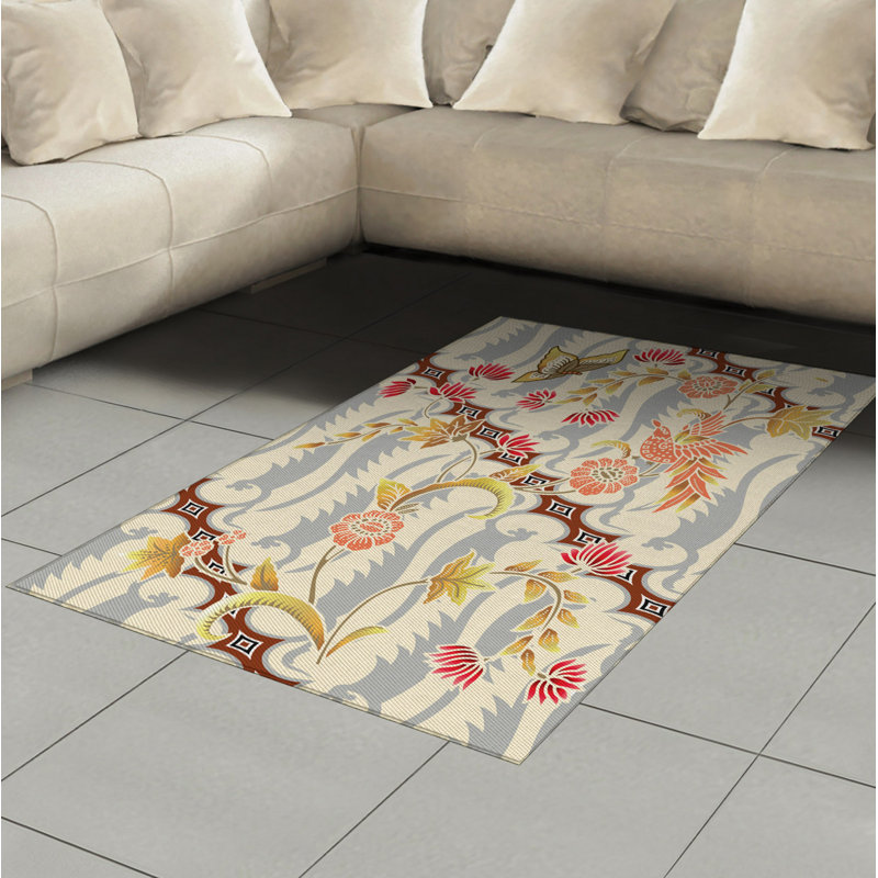 Floral High Density Long Fiber Poly Threads Decorative Area Rug Carpet, Rectangle 4' x 5'8"