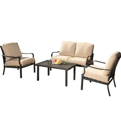Mobilier de jardin pour l'extérieur - Fabrication en métal avec coussins beiges pour la conversation sur la pelouse et les moments de plaisir