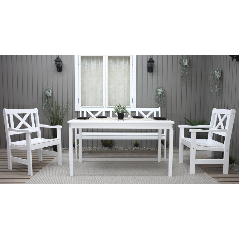 Ardilla 5 - Person Wood Patio Dining Set with Rectangular Table, White