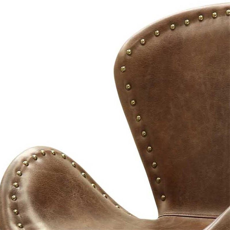Annessia 25" Wide Top Grain Leather Swivel Side Chair in Brown, Brown