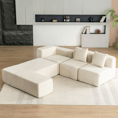 Sectional Sofa, 116.5" Sectional Sofa Full-Compressed Sofa Couch Free-Combined Sofa For Living Room, Beige