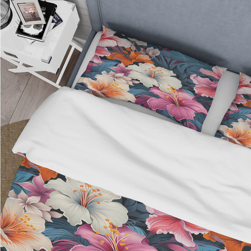 Exotic Purple Hibiscus Floral Oasis - Ensemble de housse de couette à motif floral
