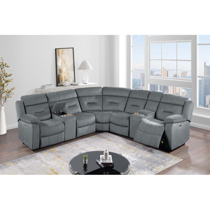 Walton power reclining sectional, Velours gris foncé