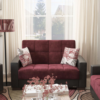 Upholstered With Storage Compartment - Burgundy Microfiber. Easily Transform Into Sleeper Bed. Quality Made In Turkey. For Small Area Living. 600 Lbs Weight Limit. Thick Cushions For Relaxation. Spot