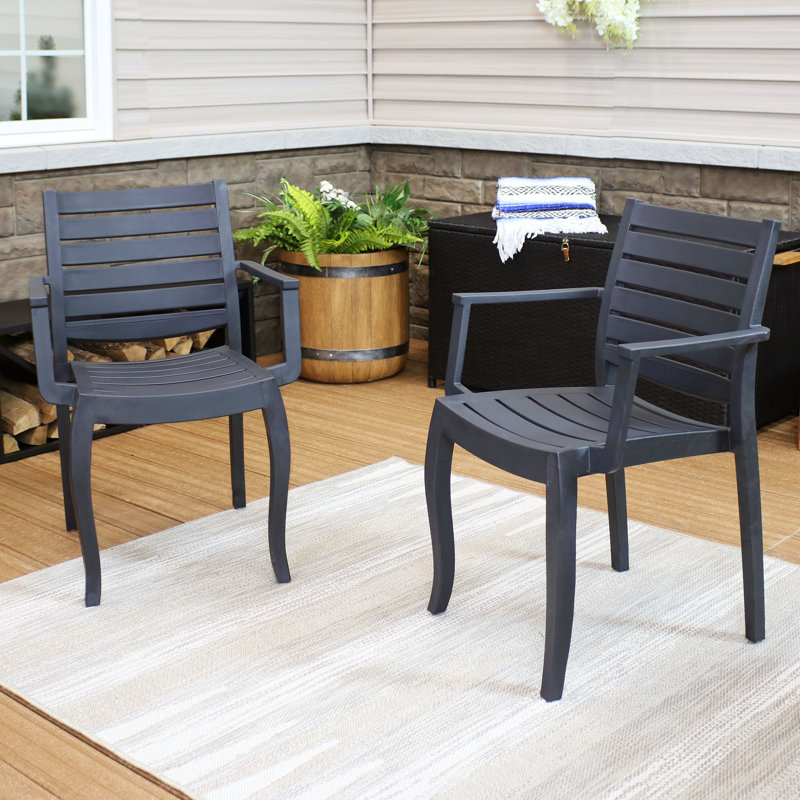 Dorthula Outdoor Plastic Stacking Dining Armchairs, Gray