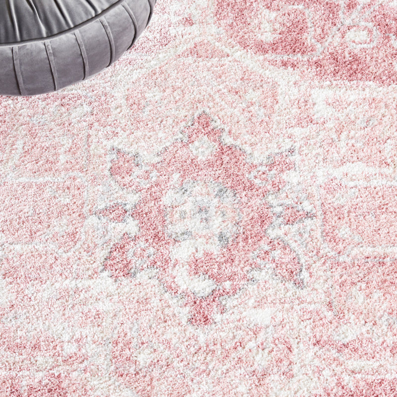 Lowrey Ivory Gray/Pink Rug, Square 5'