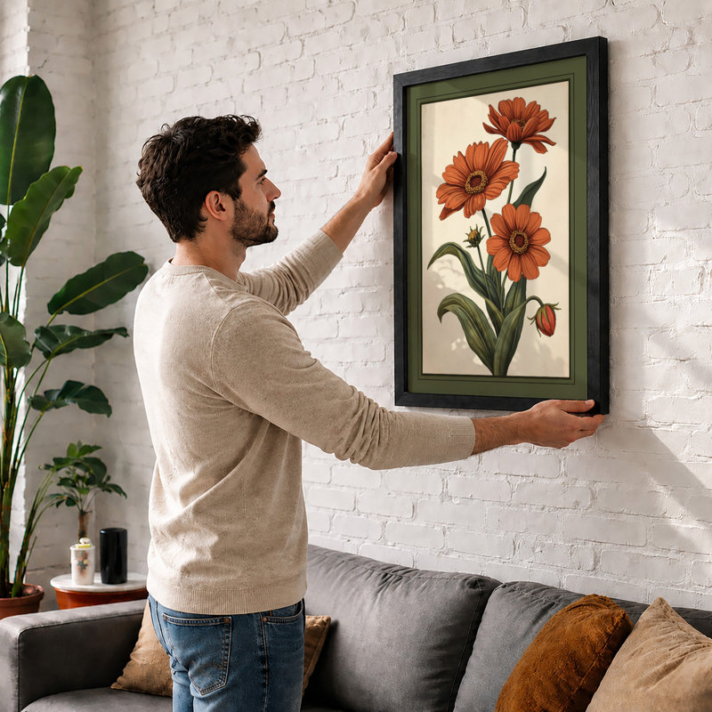 Gerbera Daisies Study Botanical - Framed Print, Walnut, A3 - 42.0 x 29.7 cm