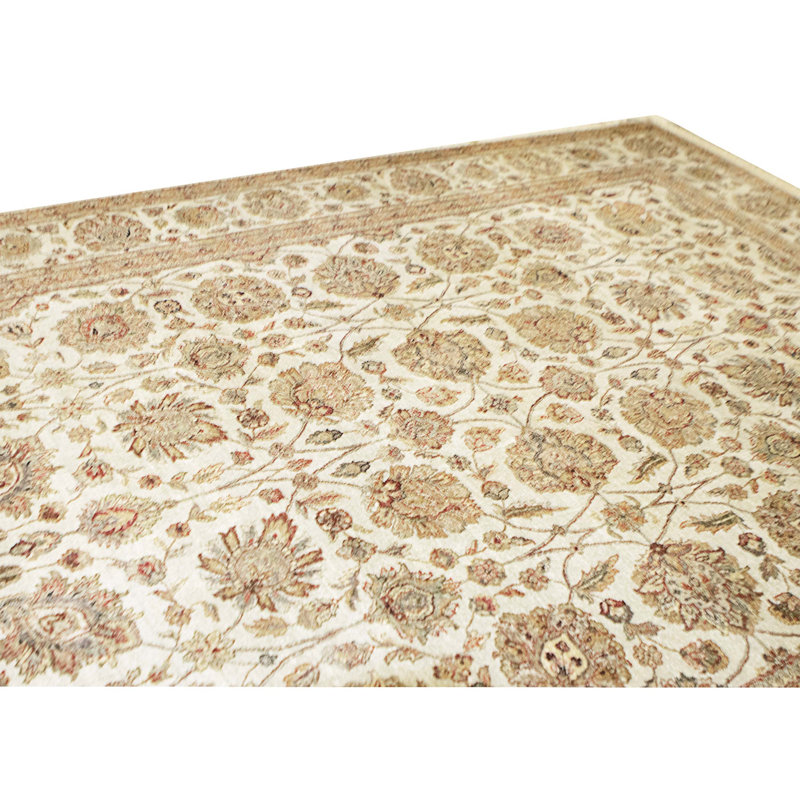 Hand Knotted Wool Area Rug in Cream