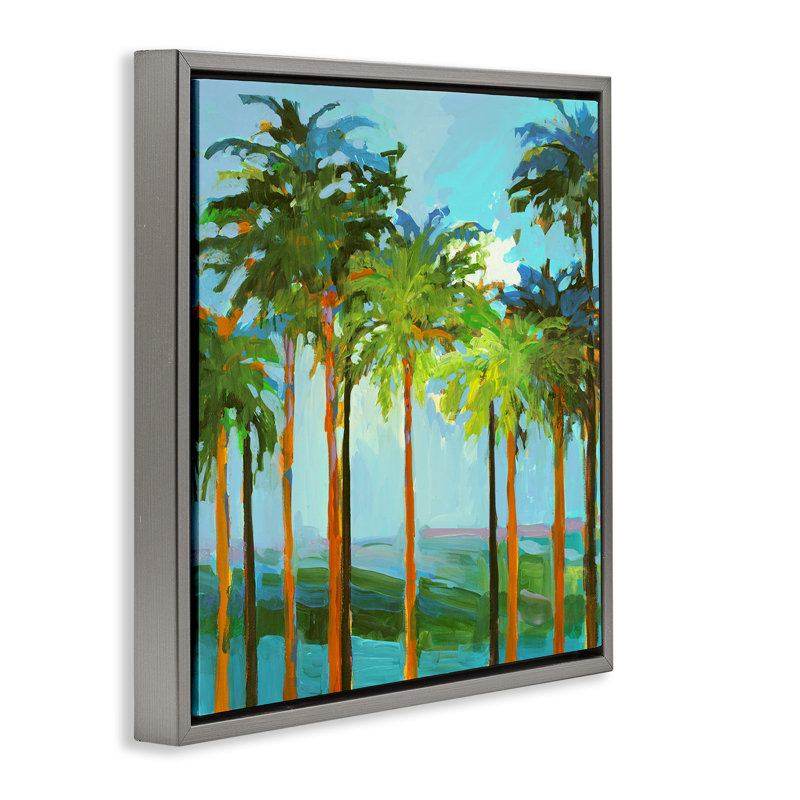 «Tall Palms Abstraction» par Jane Slivka, Cadre flottant gris lustré, H 25 po x l 25 po