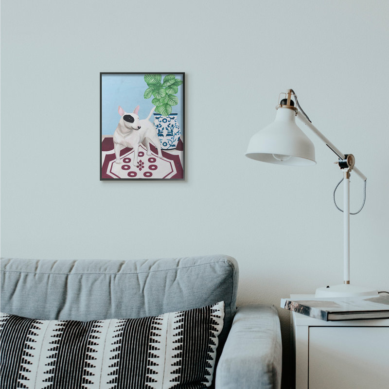 «Dog and Vase Animal Pet» par Sally B - reproduction d'art, H 14 po x l 11 po x P 1,5 po, Giclée encadrée noir minuit