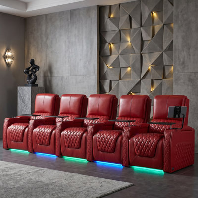 Haiylee Zero Gravity Home Theater Seating Top Grain Leather Recliner Sofa Power Headrest Footrest