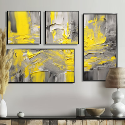 Moutarde jaune et gris vif IV - art mural abstrait 4 pièces