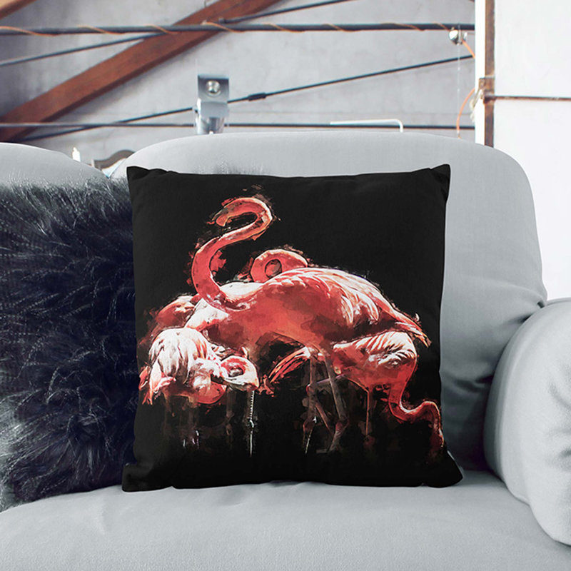 Pink Flamingos Cushion with Filling, White, 40cm H x 40cm W x 15cm D
