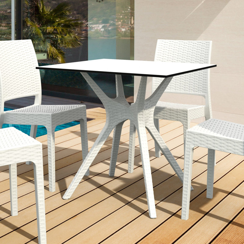 Farrah 31" W Square Plastic Patio Dining Table, White