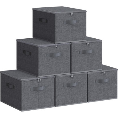 Foldable Storage Organiser Boxes, Set Of 6 Storage Basket Bins With Lids, Handles, Clothes Organiser, 40 X 30 X 25 Cm, Non-Woven Fabric