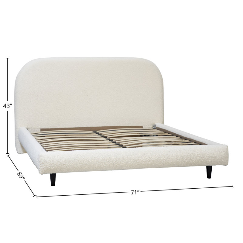 Marlene Off-White Boucle Curved Panel Headboad Platform Bed, Queen