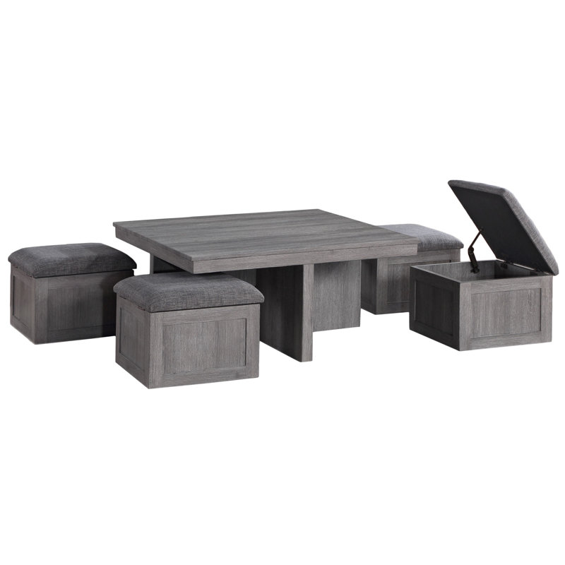Table basse 38 po avec tabourets de rangement Montalbano