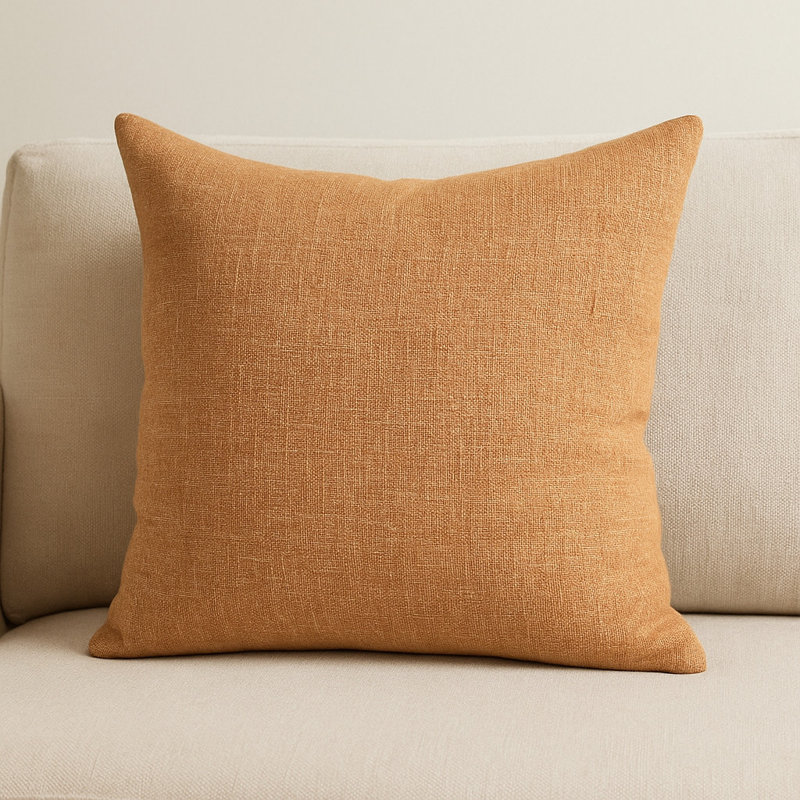22" Rust Linen Throw Pillow Cover with Texture