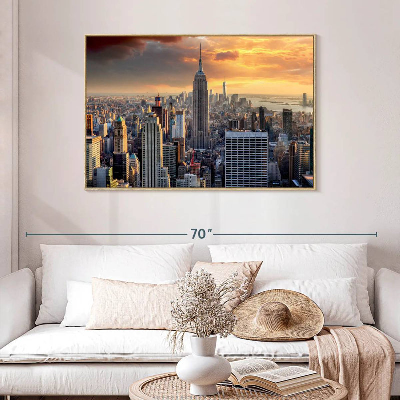 New York City High Rises, Cadre flottant en bois naturel, 46 po x 31 po