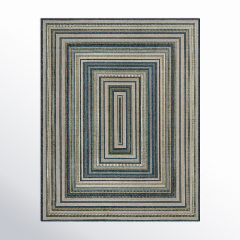 Tapis intérieur / extérieur bleu / gris / vert Tavion, Rectangle 7 pi 10 po x 10 pi