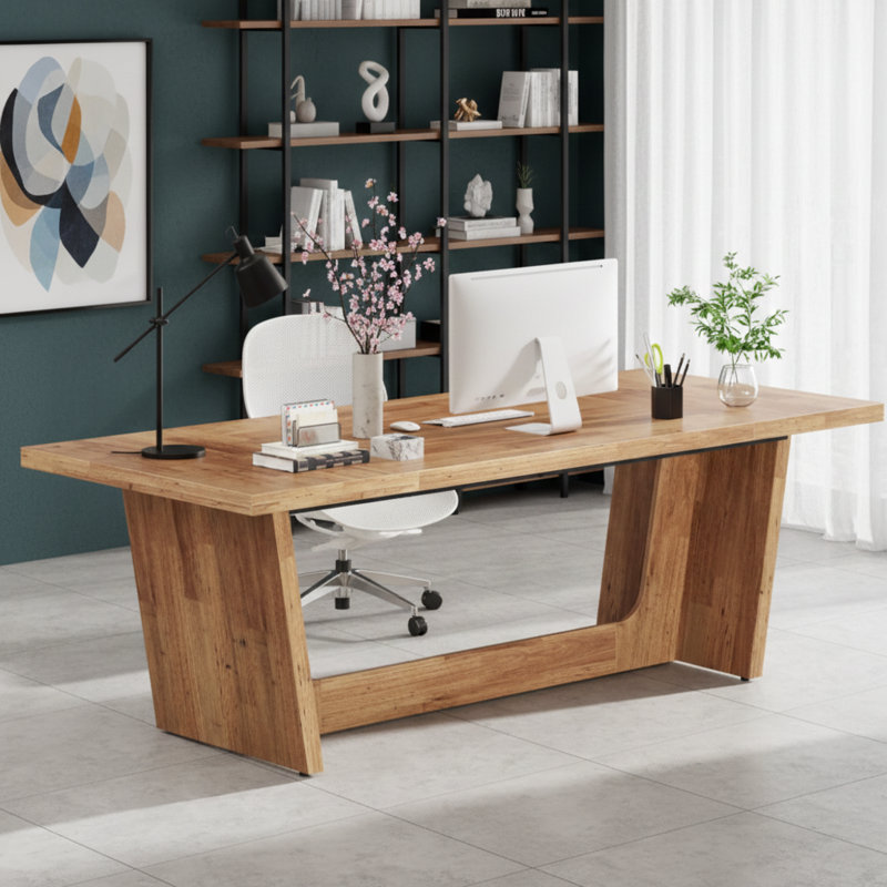 70.8-Inch Executive Desk, Wood Study Computer Desk Writing Table, Walnut