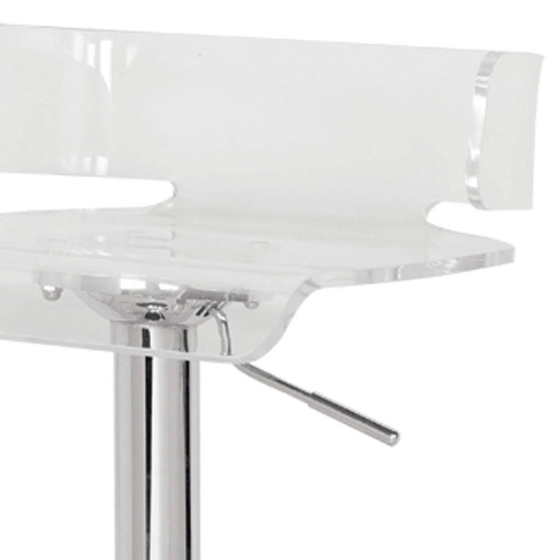 Tabouret réglable de 16,81 pouces de profondeur avec siège en acrylique et pieds en métal transparent pour une assise confortable