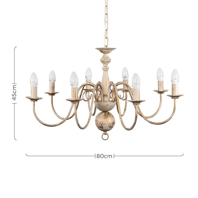 Margarita 8 - Light Chandelier, Distressed White, 3000k