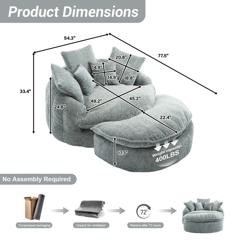 Fauteuil à billes avec repose-pieds Compression, Polyester bleu-gris