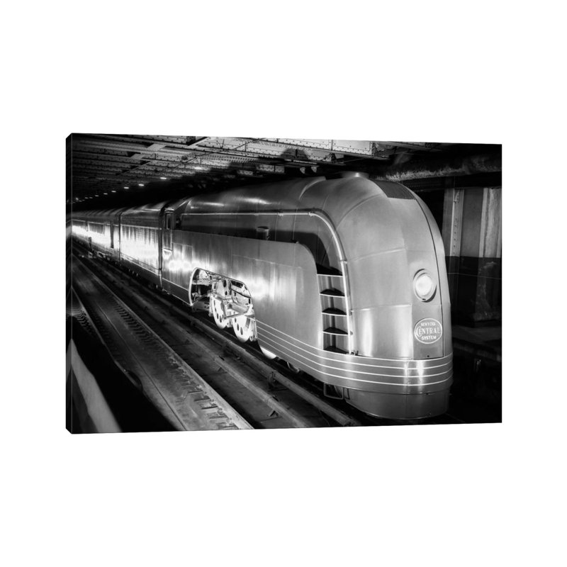 1930s Angled View Of New York Central Railroad Streamlined Mercury Passenger Train Steam Engine - Wrapped Canvas Print