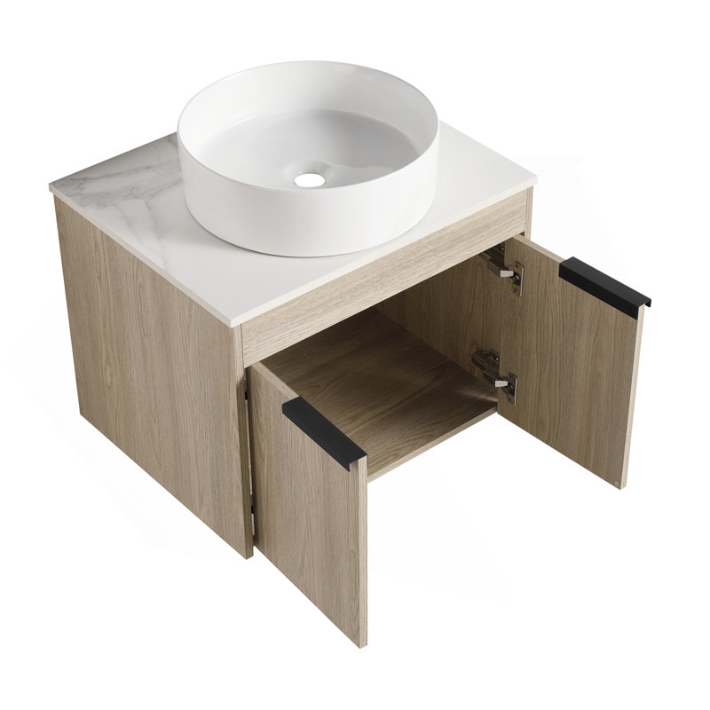 Modern Bathroom Vanity With Ceramic Basin And Soft Close Door, Wall Mounted For A Sleek Look.