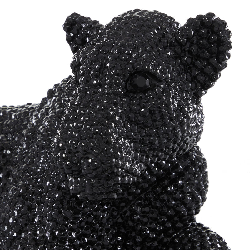 Sculpture polystone léopard avec extérieur sculpté à facettes en diamant, Noir