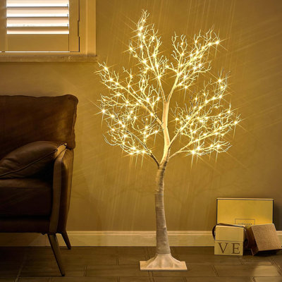 White Tree With Lights Plug In 4FT 150 Fairy Lights, Lighted Coral Twig Trees For Indoor Outdoor Home Room Christmas Decoration