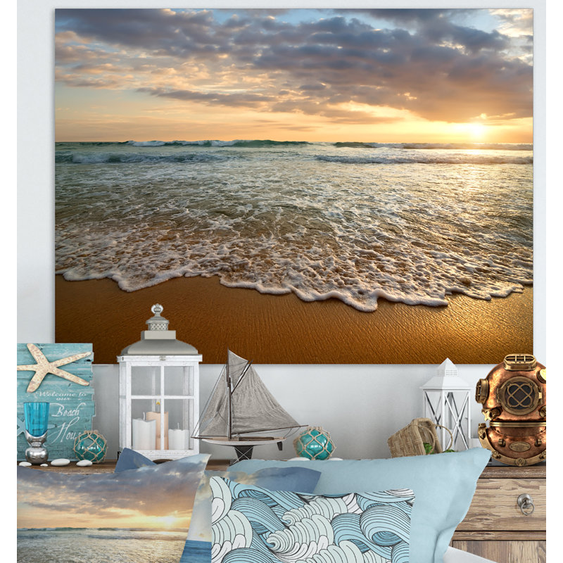 «Landscape Cloudy Sunset Ocean», art mural - Océan calme, H 30 po x l 40 po x P 1,5 po, Toile avec cadre flottant