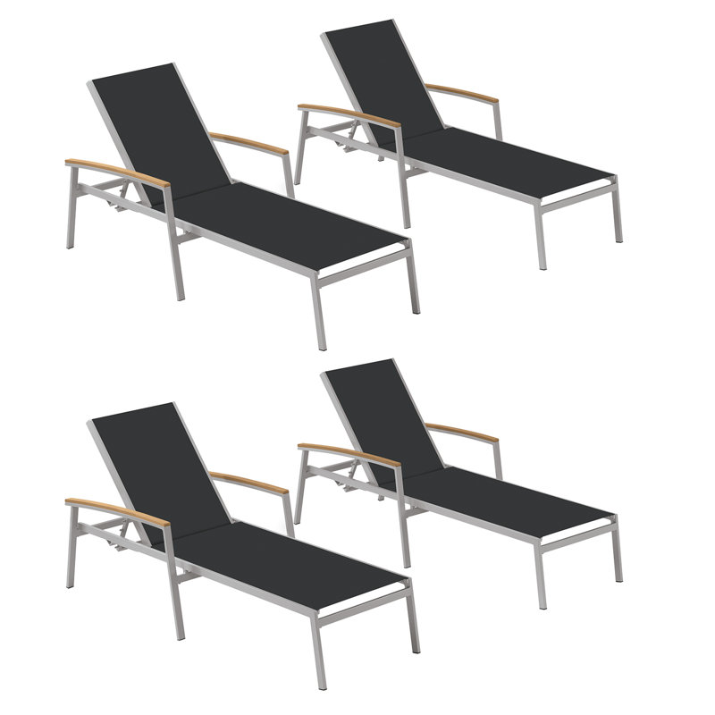Travira Outdoor Chaise Lounge, Black, Tekwood Natural, Flint