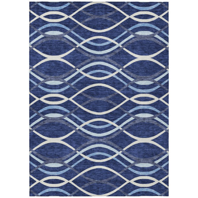 HomeRoots 5' X 8' Navy Blue And Denim Blue Abstract Washable Indoor Outdoor Area Rug