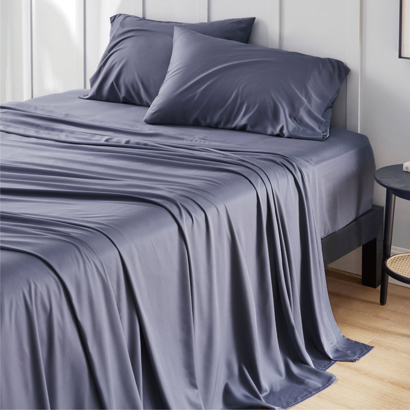 Bedsure Sheet Sets, Cooling Sheets for Hot Sleepers, Rayon Derived from Bamboo, Twin Sheet Set + 3 Standard Pillowcases, Gray