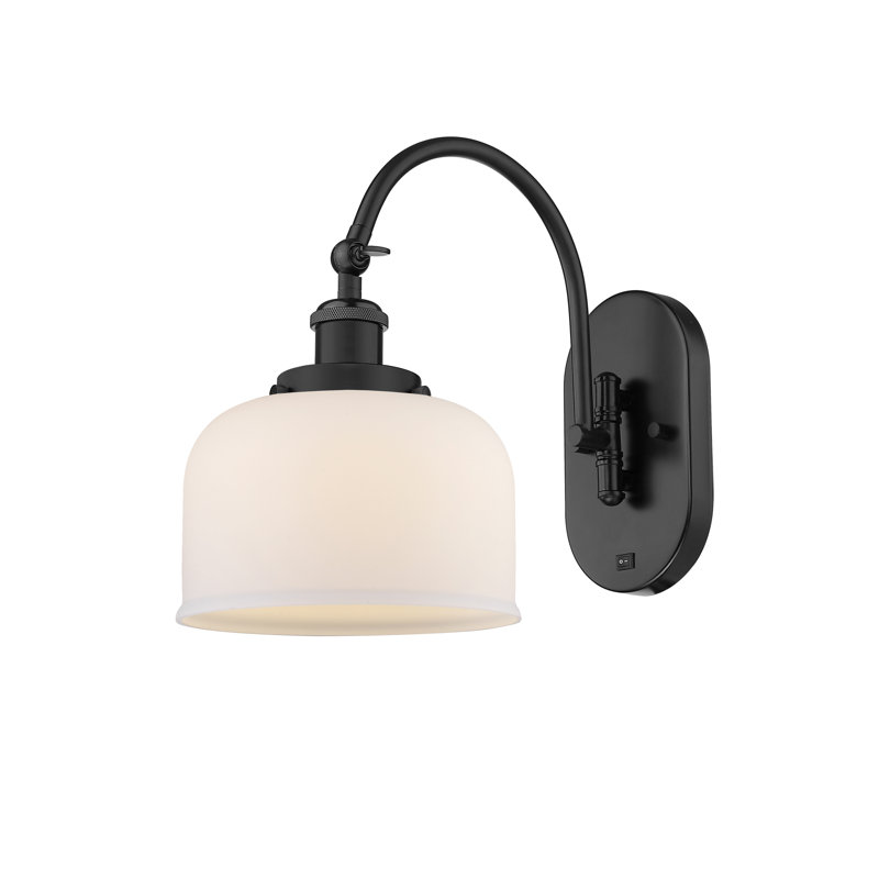 Applique murale articulée en métal 1 lumière avec abat-jour cloche en verre Shauna, Blanc mat, DEL, Noir mat