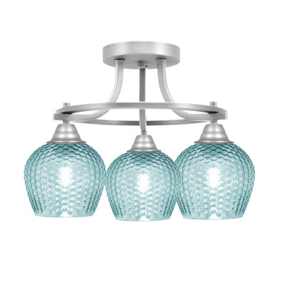 Verre turquoise 6 "à finition nickel brossé semi-encastré 3 ampoules Amancio