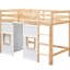 Lit mezzanine simple avec 2 fenêtres, garde-robe de rangement intégré, sans sommier ni fenêtres, bois naturel / blanc durable