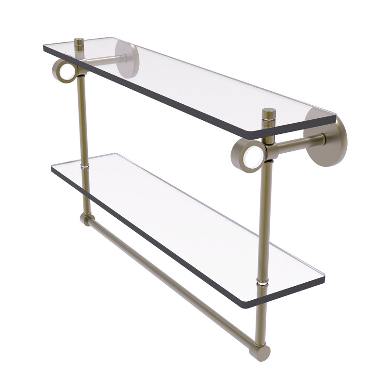 Tablette murale en verre double meuble-lavabo Margolis, H 12,8 po x l 22 po x p 5,6 po, Laiton antique