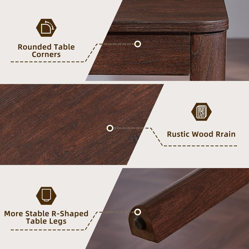 Farmhouse Nesting Tables Set of 3, Living Room Table Set with Rounded Corners & 4 Thickened Table Legs, Walnut