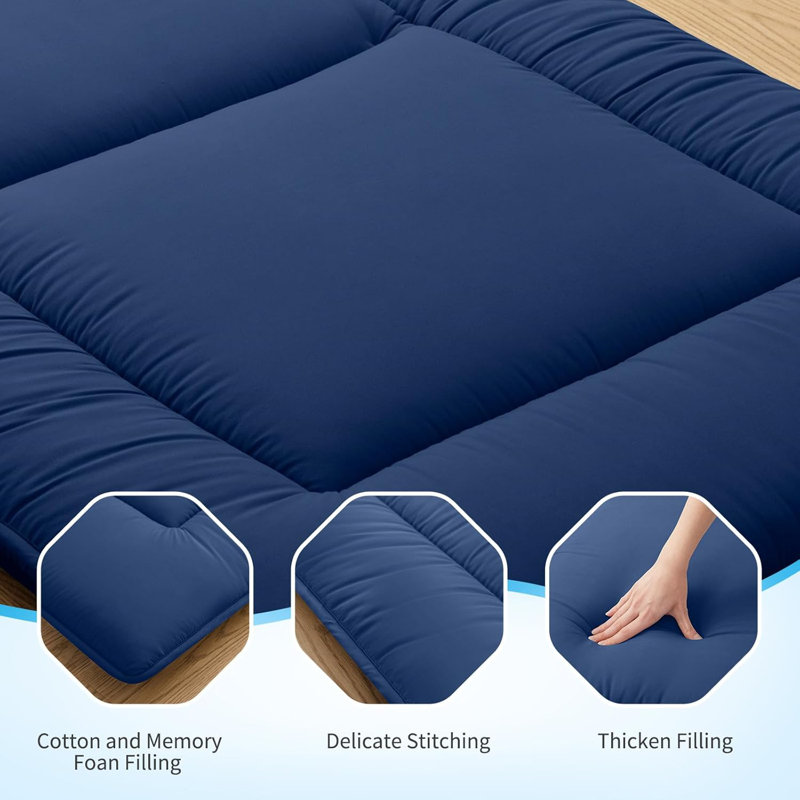Japanese Futon Mattress,Floor Mattress Thicken Sleeping Mattress Foldable & Portable Roll Up Camping Mattress,Navy, Twin