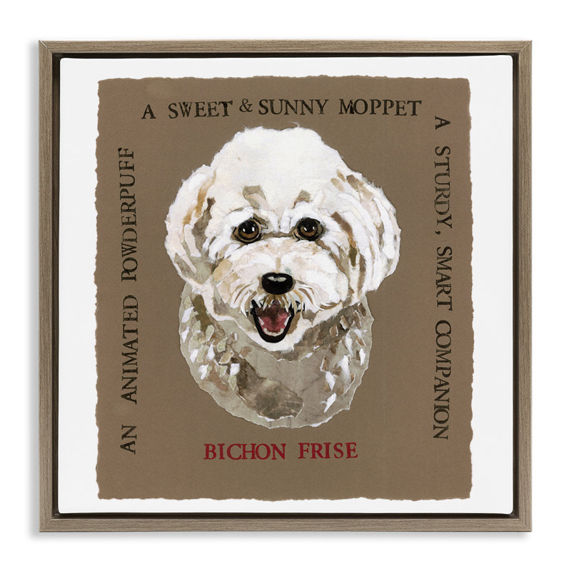 «Fun Bichon Frise phrases», art mural encadré par Nancy Overton, H 25 po x l 25 po, Cadre flottant orme Montalcino
