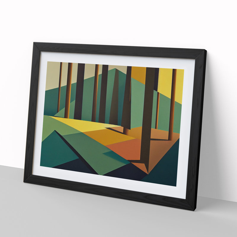 Tranquil Abstract Pine Trees - Framed Print, Black Framed, 46cm H x 64cm W x 2cm D