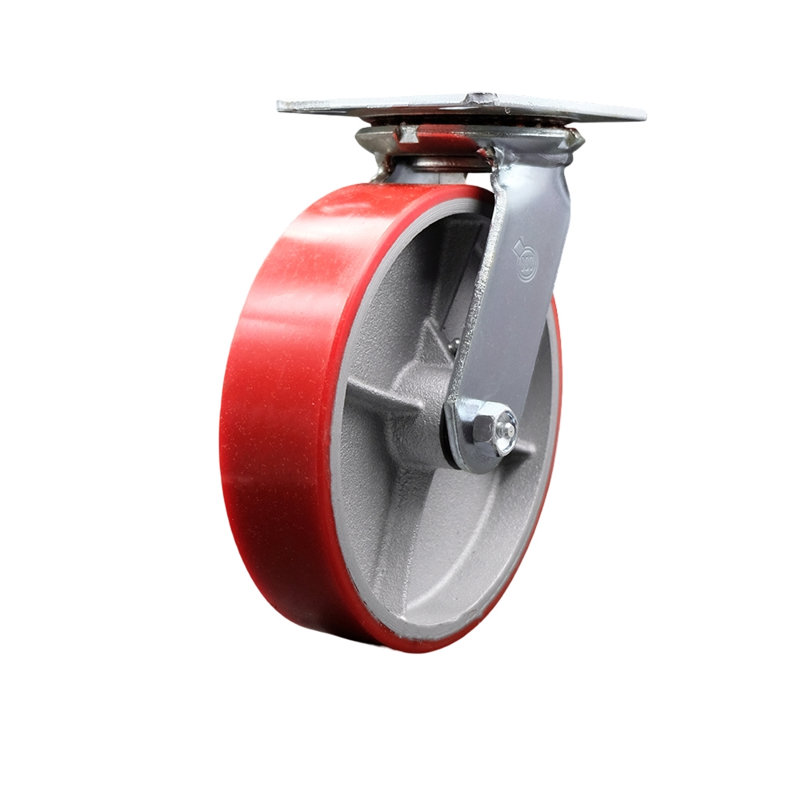 Polyurethane and Cast Iron Caster, Red