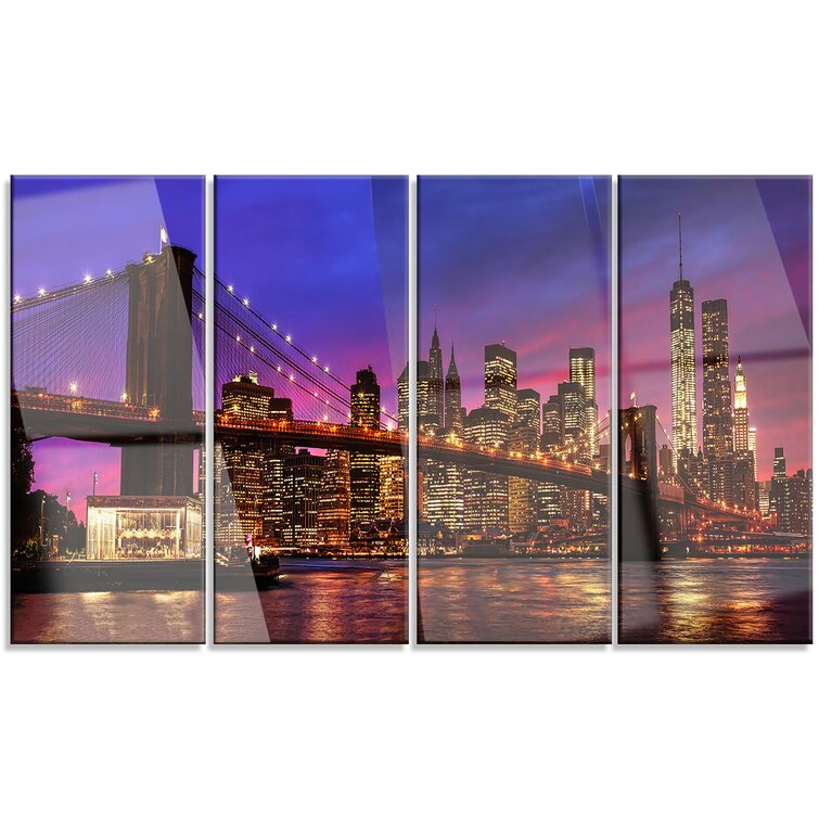 DesignArt Brooklyn Bridge And Manhattan At Sunset Framed On Metal 4 ...