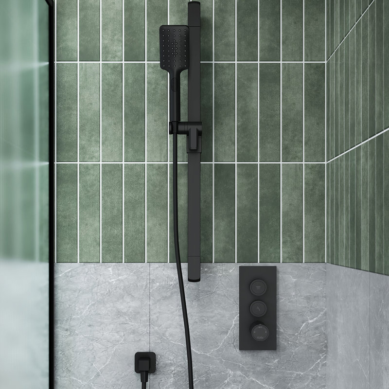 Complete Shower System with Push Buttons Valve and Decorative Trim, Matte Black